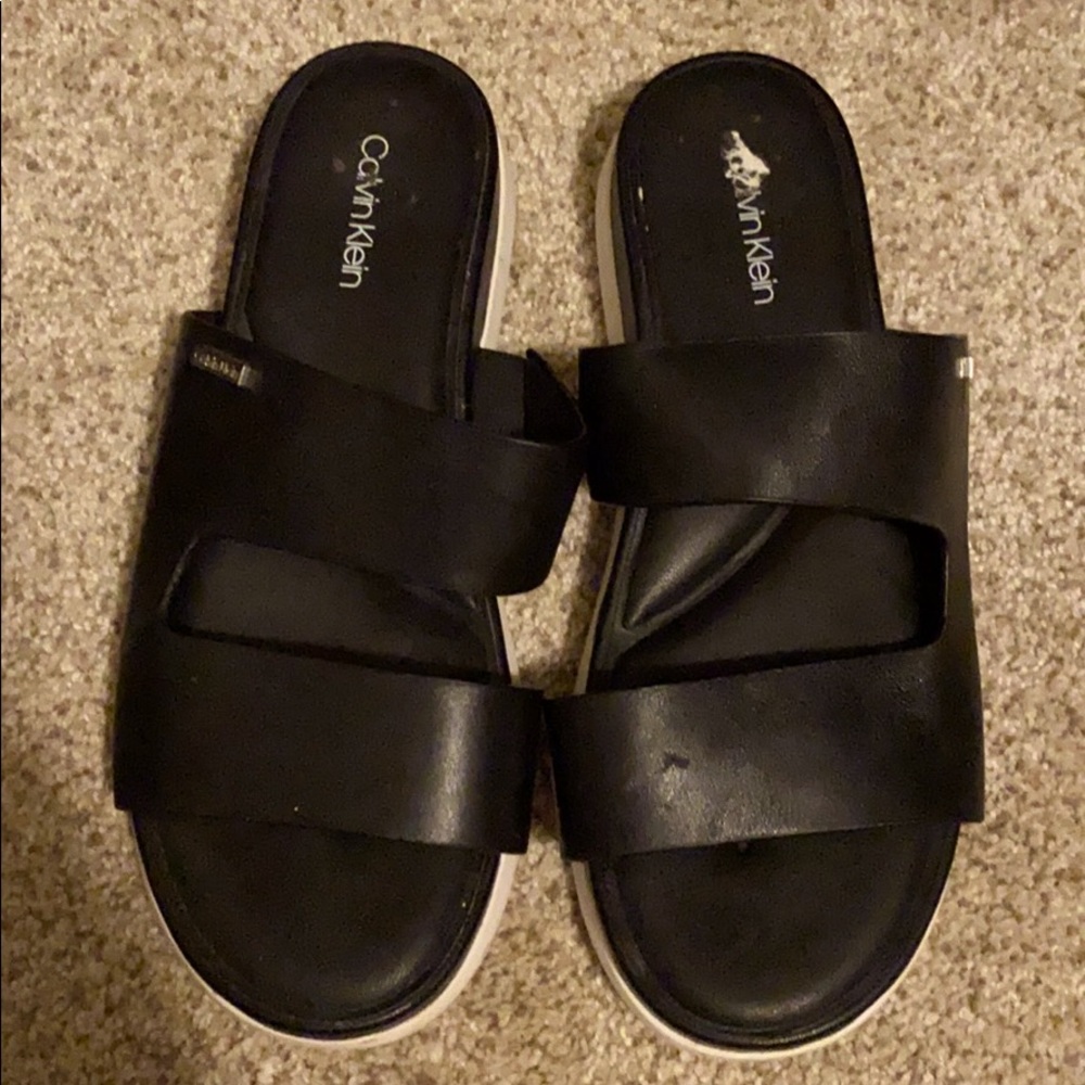 Black leather Calvin Klein sandals